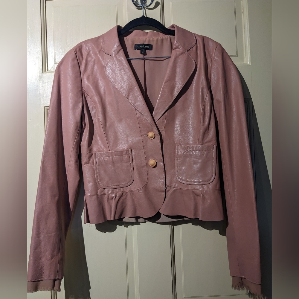 Bebe glazed Lavender Haze leather and tulle jacket